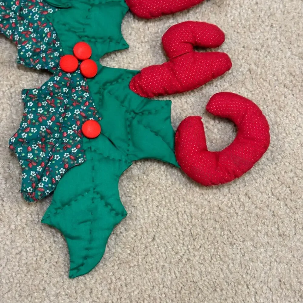 Merry Christmas Stuffed Fabric Garland Holly Ivy Berries 21x37